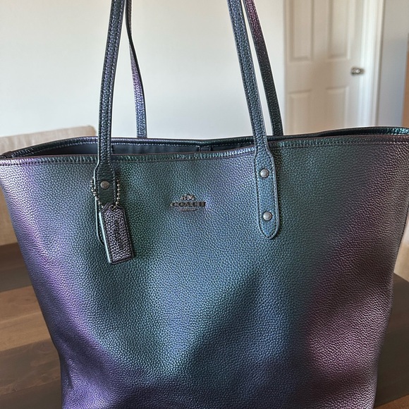 Coach Iridescent Purple and Green Tote - Picture 1 of 3